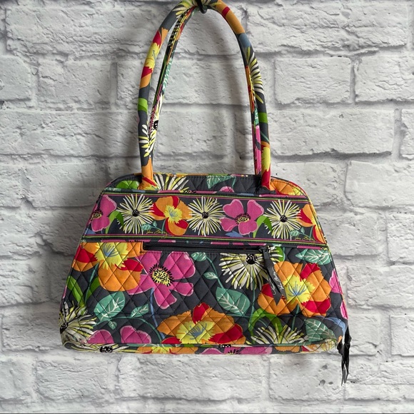 PREOWNED VERS BRADLEY FLORAL SHOULDER BAG PINK GREY ORANGE - Picture 3 of 6